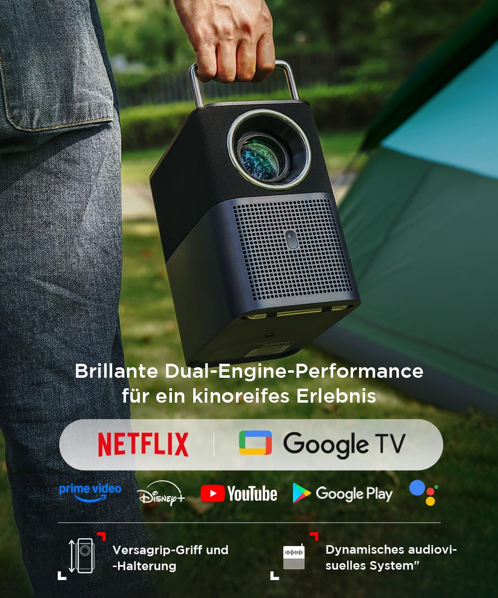 TCL A1s Beamer 4K Full HD, Integriertes Offizielles Google TV/Netflix/APV, 2×Dolby 8W, 600 ISO Lumen, Bluetooth und WiFi, Autofokus, 6D Trapezkorrektur, für Handy-und Spieleprojektion, Heimkino 4