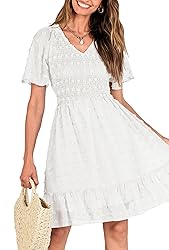 BTFBM Women's V Neck Smocked Short Sleeve Casual