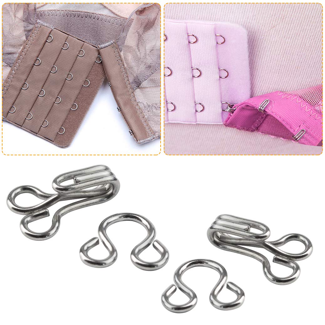 mifengdaer 60 Set Sewing Hooks 3 Sizes Metal Eyes Closure Bra Hooks Clothing Fasteners for Bra and Trousers Skirts Clothing Repair (Silver and Black)