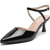 Women's Pointed Toe Ankle Strap Heels, Kitten Heel Pumps, Slingback Sandals