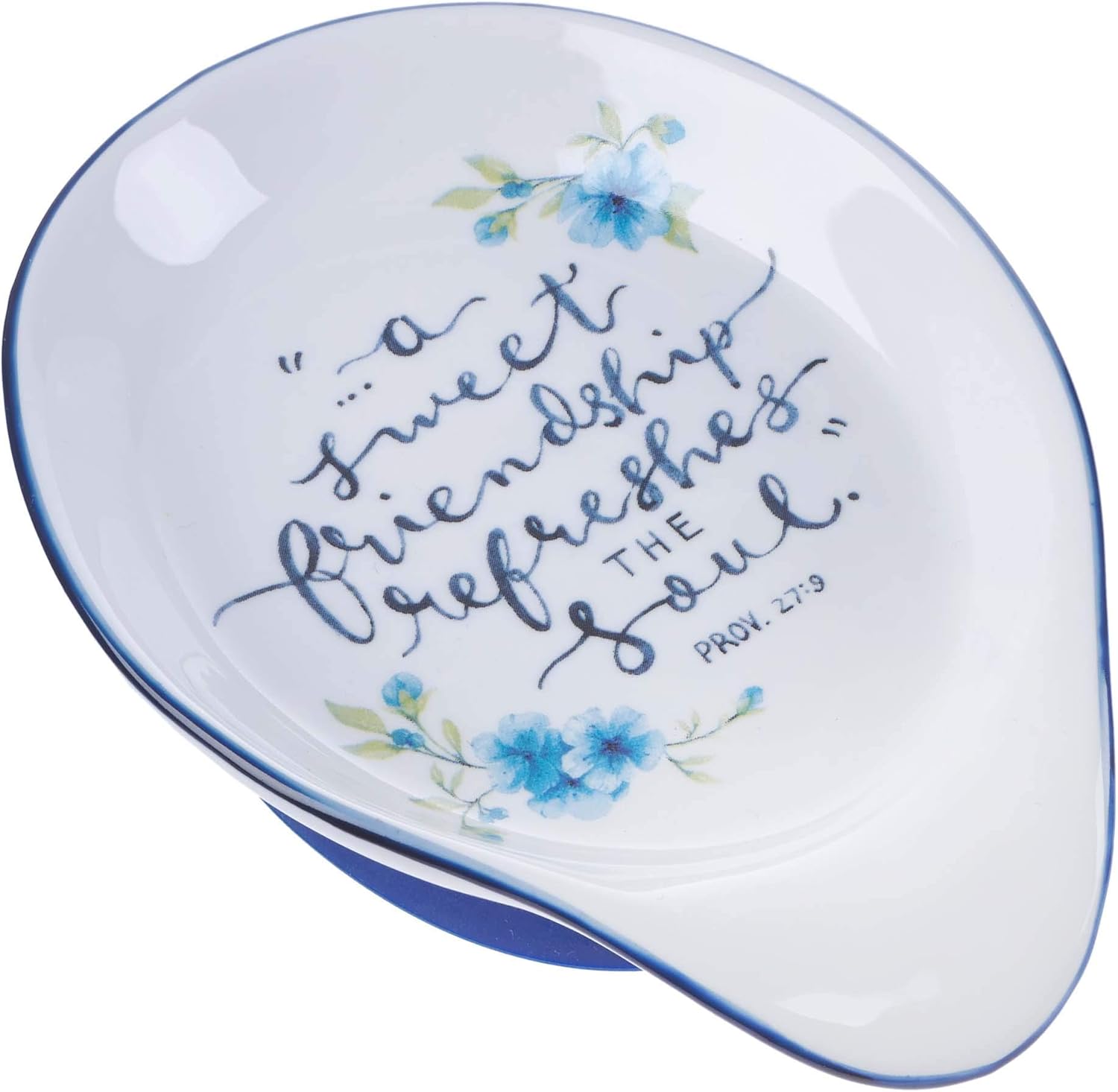 Blue Floral Ceramic Spoon Rest Bible Verse Home/Kitchen Decor