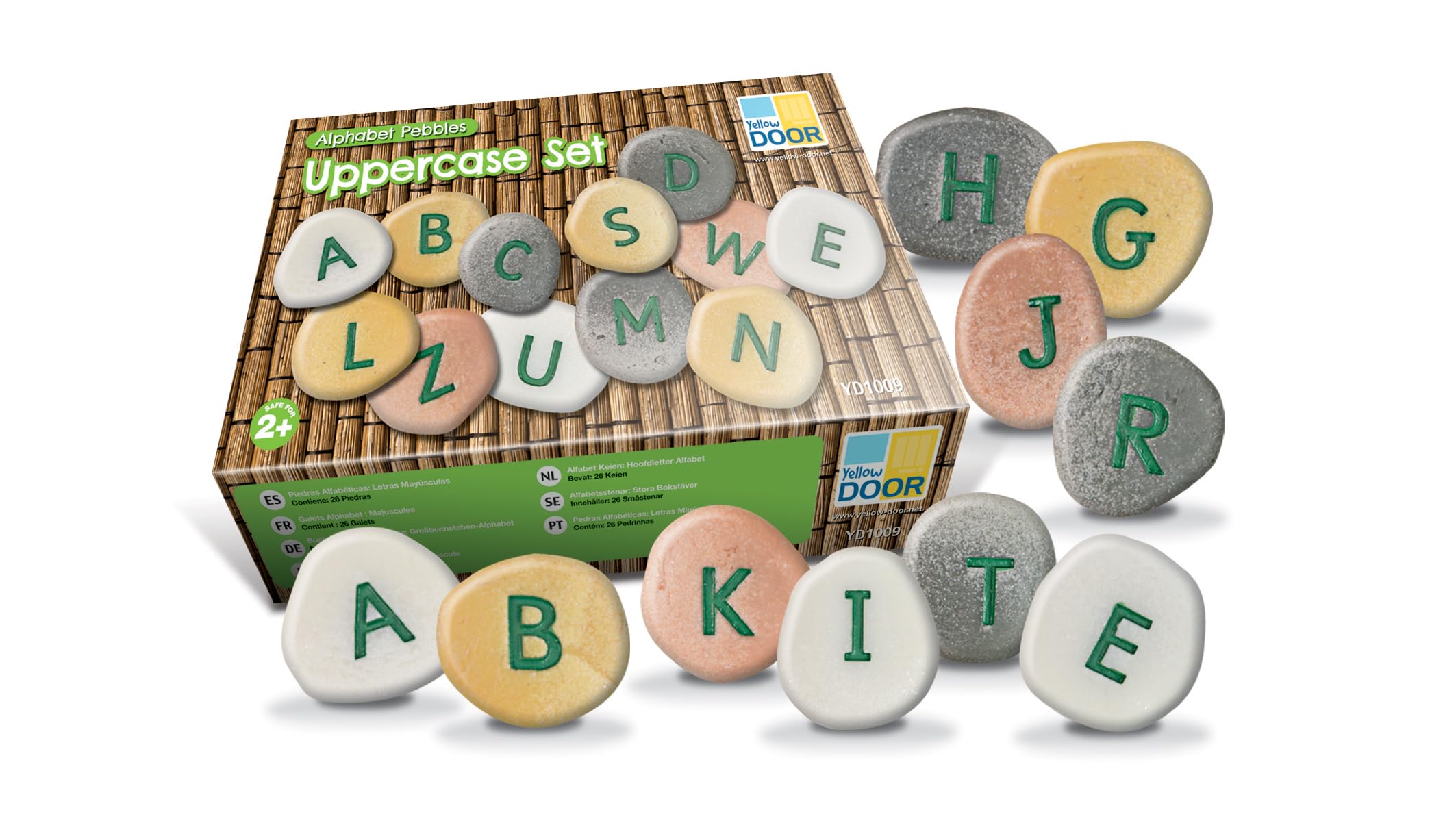 Yellow Door Uppercase Alphabet Pebbles | ABC Spelling Uppercase Letter Stones | Educational Toy for Kids Age 2 3 4 5 | Durable Outdoor Learning | Set of 26 | Phonics and CVC Words | Literacy | Words