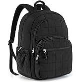BAGSMART College Laptop Backpack, Travel Backpack for Women, Quilted Casual Daypack, Water-Resistant Bookbag for 15.6 Inch Laptop, Black