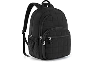 BAGSMART College Laptop Backpack, Travel Backpack for Women, Quilted Casual Daypack, Water-Resistant Bookbag for 15.6 Inch Laptop, Black