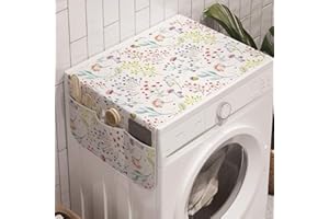 Ambesonne Colorful Washing Machine Organizer, Pastel Toned Watercolor Arrangement with Mushrooms and Wildflowers Dotted Design, Anti-slip Fabric Cover for Washers and Dryers, 47" x 18.5", Green Pink