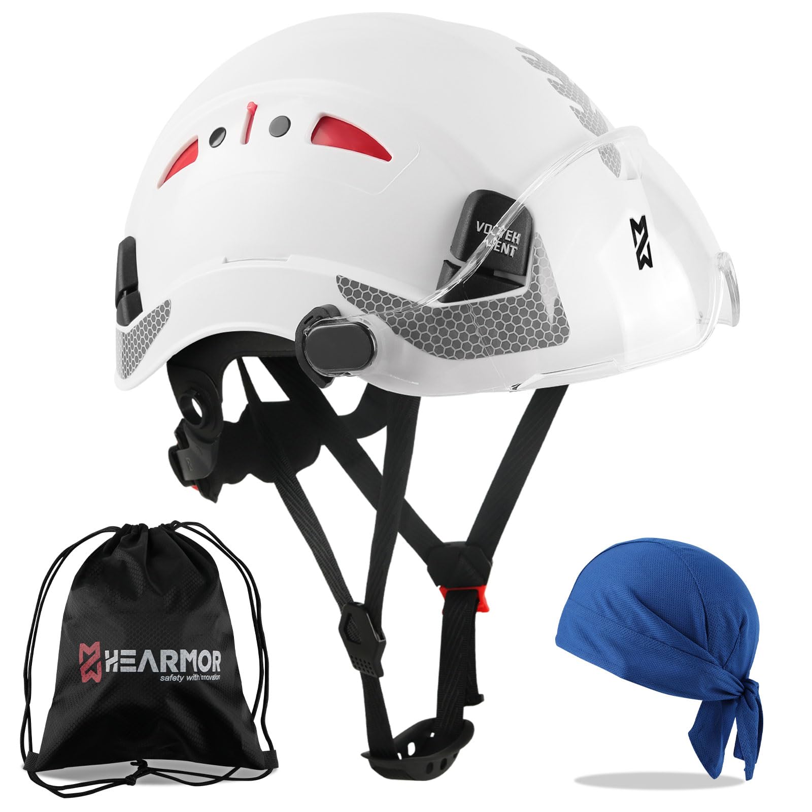 HEARMOR Safety Hard Hat ANSI Z89.1 & EN397 Certified, Adjustable ABS Construction Helmet with 6-Point Ratchet Suspension, Breathable Cooling Liner & Carry Bag - Lightweight Durable Head Protection