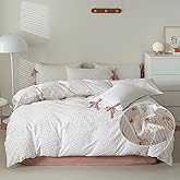VM VOUGEMARKET Garden Flower Comforter Set Twin 3 Pcs Pink Stripes Bed Comforter with 2 Pillowcases for Teen Girls,Bed in a Bag Fluffy Cottagecore Comforter Set-68"x90"