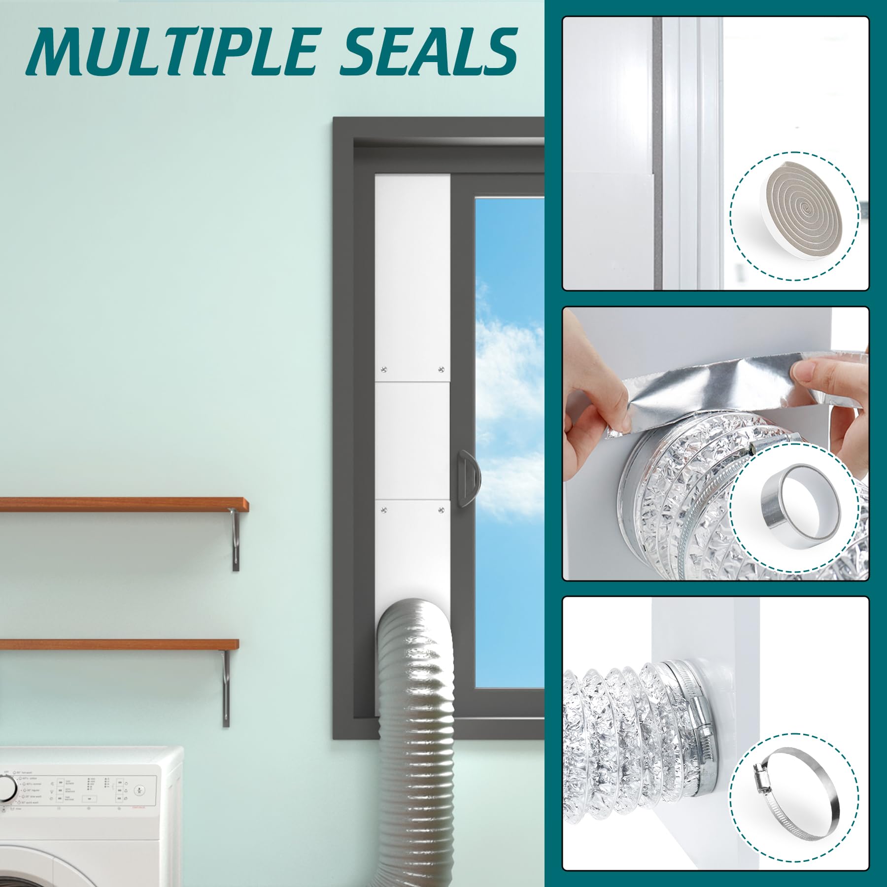 Daisypower Dryer Vent Window Kit, Adjustable Window Vent Kit with Outdoor Dryer Vent Cover,4 Inch Hood for Exhaust Ventilation