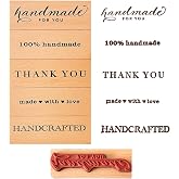 Wissppoott 5-Piece Sentiment Wood Stamp Set 3"x1.2", Thank You &amp; Handmade | Edge Anti-Smudge Design for DIY Crafts, Gift Packaging, Card Making, Thank You, Handmade for You, Made with Love, HANDCRAFTED