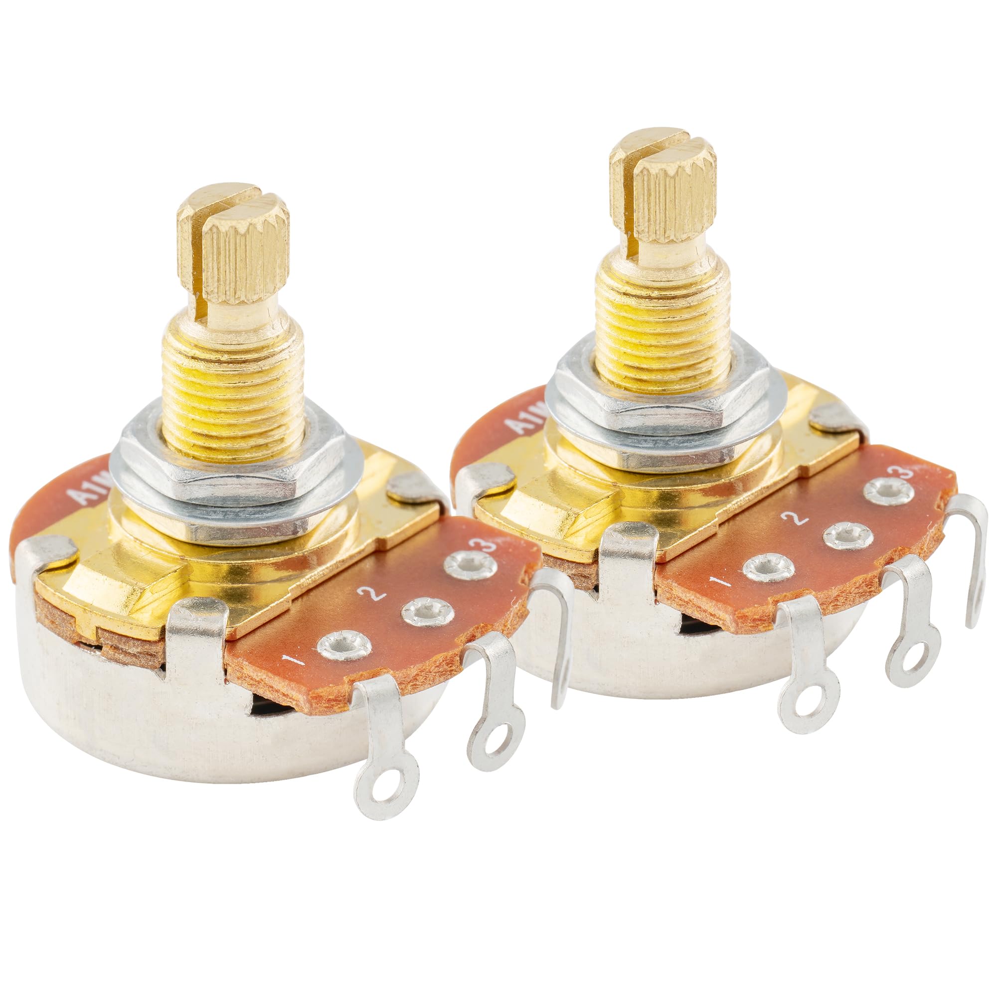 Musiclily Pro Brass Thread Full Metric Sized Control Pots A1 Meg Audio Taper Potentiometers for Guitar(Set of 2)