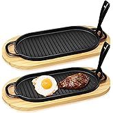 2 Set Cast Iron Skillets, Fajita Plate Sizzling Pan with Wooden Base, Cast Iron Fajita Skillet Pan with Handles Nonstick Sizz