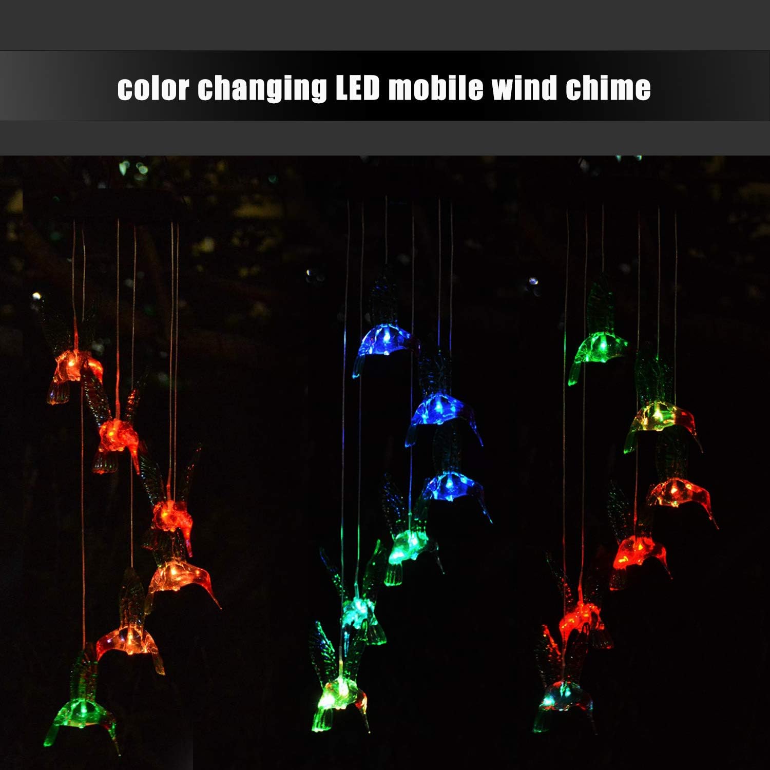 WERTIOO Solar Hummingbird Wind Chime Color Changing Solar LED String Lights Outdoor Mobile Hanging Patio Light : Garden & Outdoor