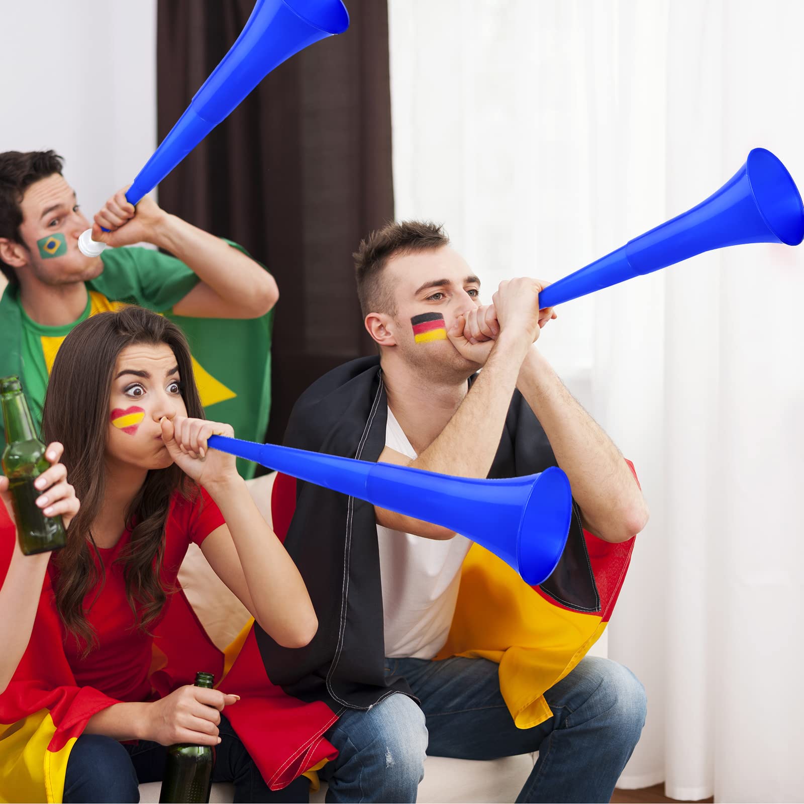 Sosation 4 Pieces Collapsible Stadium Horn 24 Inch Vuvuzela Plastic Trumpet Horn Blow Noisemakers for Sporting Events Football Games School Sports Party Supplies Favors Accessories(Blue)