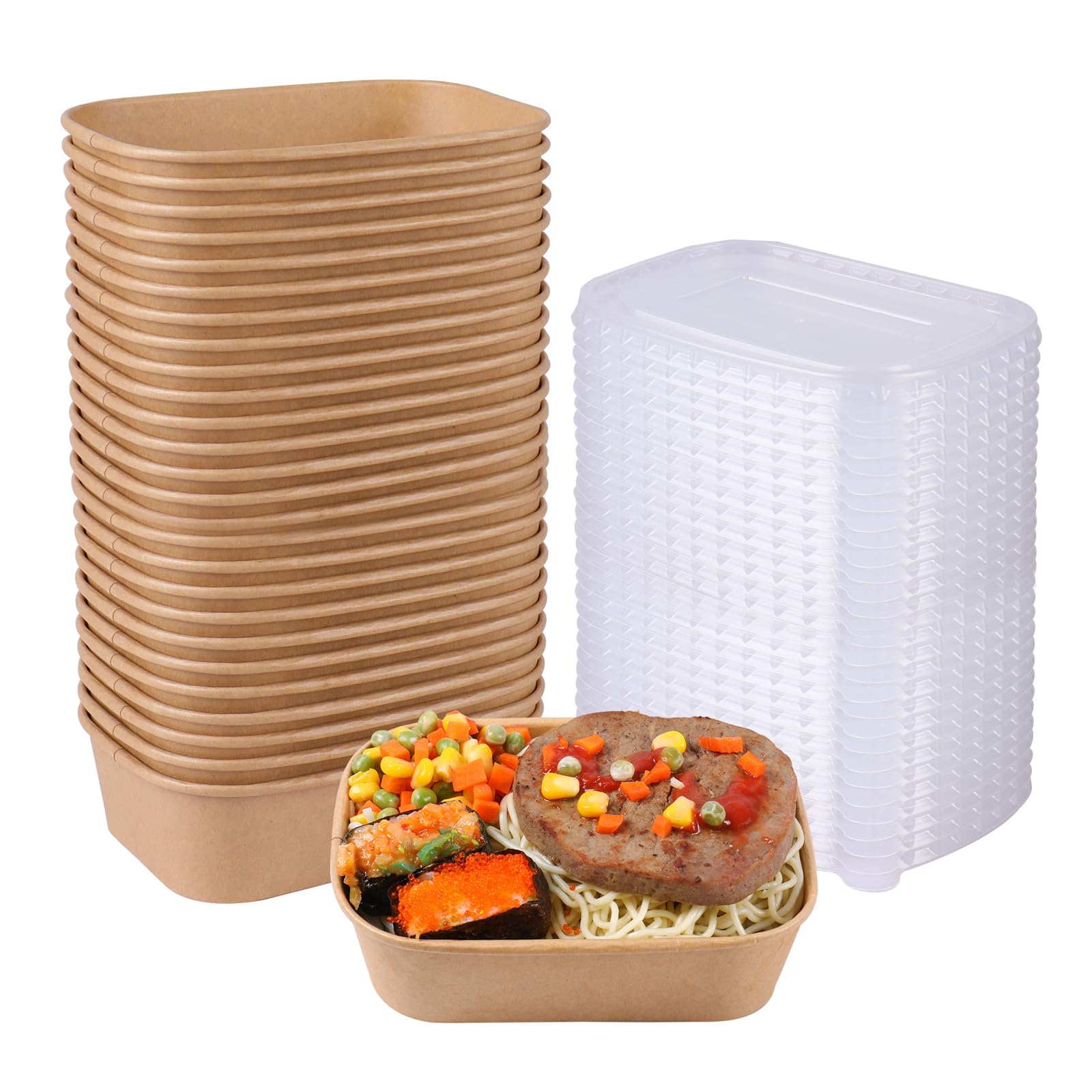 JAYEEY 22OZ Disposable Kraft paper bowls with lids, Rectangle Food ...