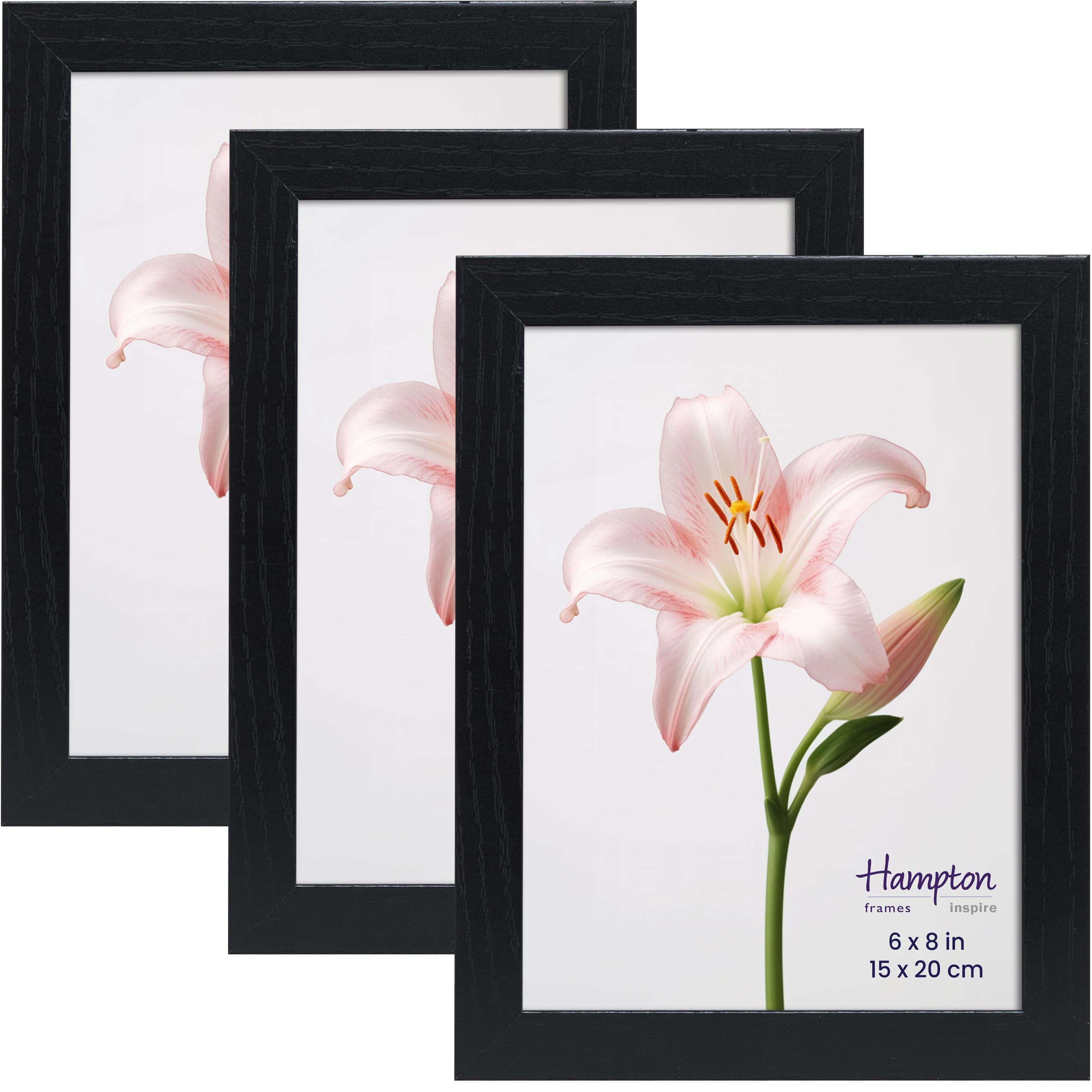 inspire by Hampton Frames | Photo Frame Set CAMBRIDGE 6x8 (15x20cm), Black, Engineered Wood, Pack of 3 | Acrylic Front, Freestanding or Wall Mount | Modern Home Décor, Picture Display