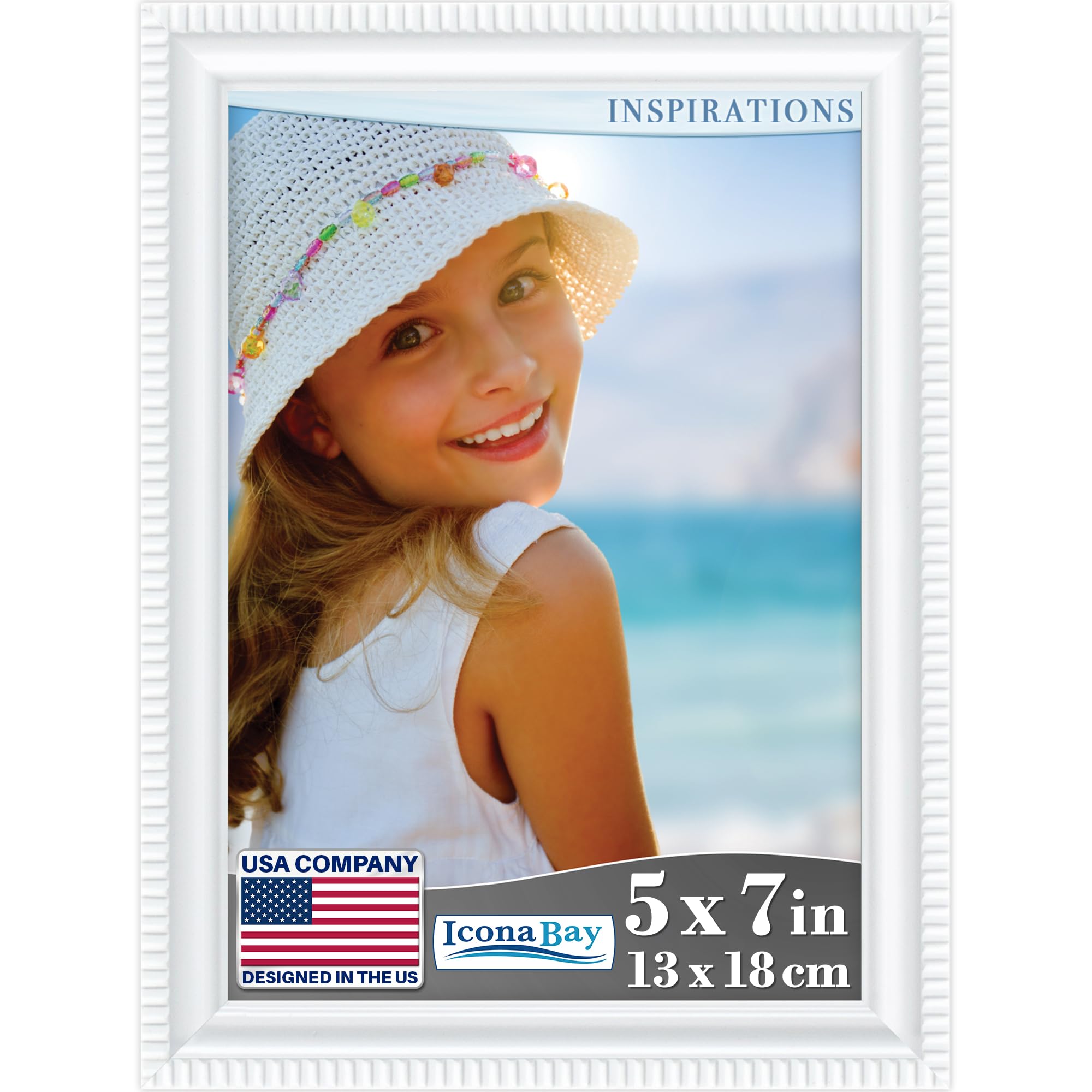 Photo 1 of Icona Bay - 5x7 White Picture Frame - Beautifully Detailed Molding - Contemporary Picture Frame - Wall Mount or Table Top - Inspirations Collection