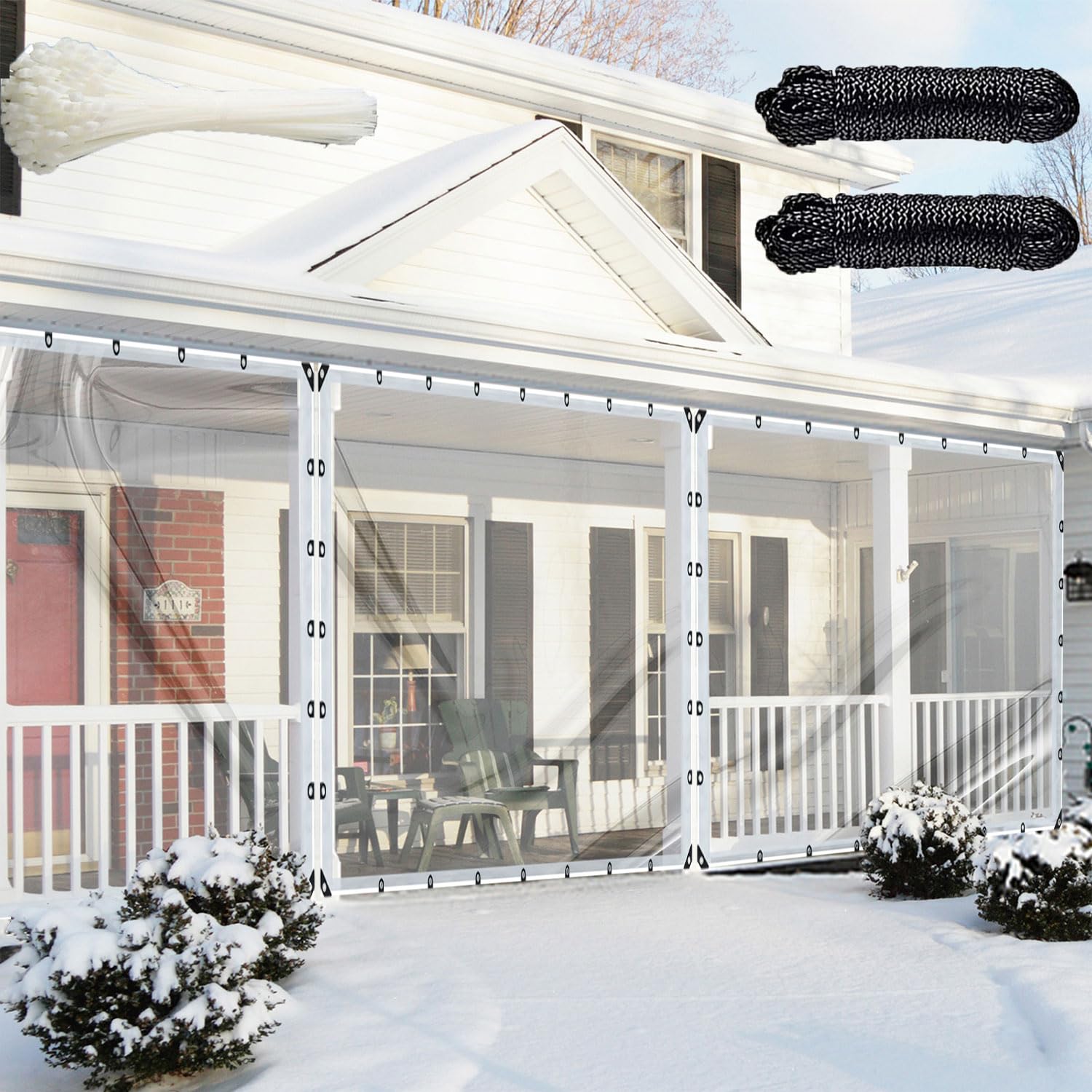 Photo 1 of 2Pack 8x10ft Clear Waterproof Tarp with Grommets, Upgraded Edge Heat Fused Tear Resistant Clear Heavy Duty Tarps for Patio Fencing, Rain, Wind, Cold, Chicken Coops?Windproof Rope+Tie-Downs?