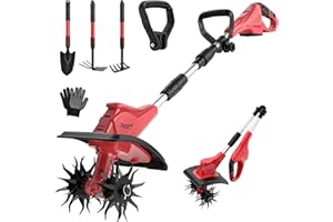 DEJUNPIOOL Cordless Tiller Cultivator Compatible with Milwaukee 18V Battery(Tool Only), Folding Electric Rototiller for Garden with 40 Steel Tines 310RPM, 9.1in Tilling Width and 6.3in Depth