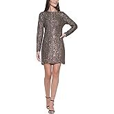 Vince Camuto Womens Long Sleeve High Neck Sequin Shift Mini Dress