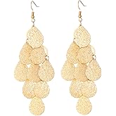 Gold Chandelier Earrings Boho Lightweight Filigree Layered Teardrop Leaf Leaves Tassel Geometric Long Silver Chic Dangle Drop Earrings for Women Prom Birthday Christmas Party Fashion Jewelry Gifts
