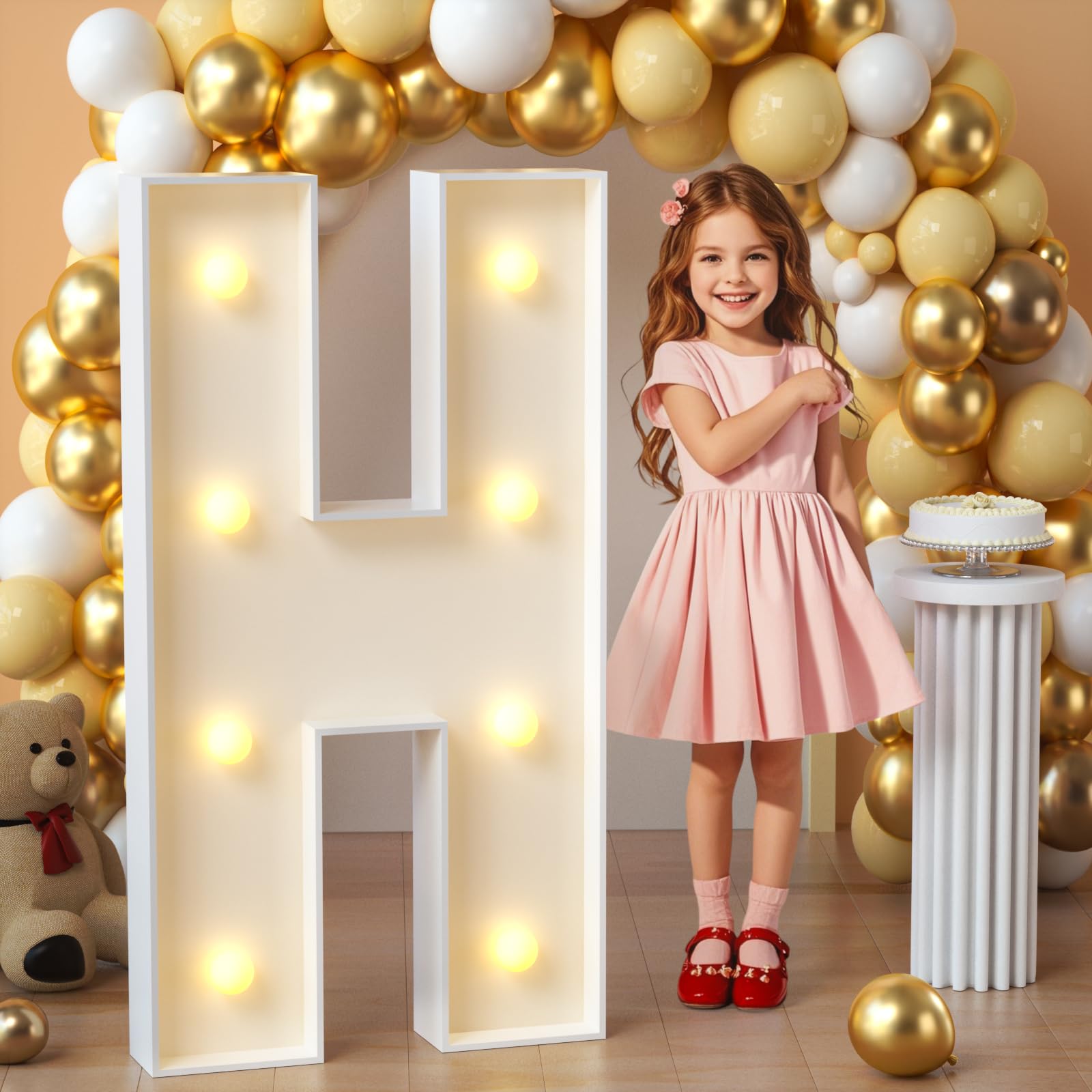 Photo 1 of imprsv Marquee Light Up Letters, 3FT Mosaic Letters with Light for Baby Shower Graduation Party Decor, Large H for Engagement Wedding Party Decorations (Need to Assemble)