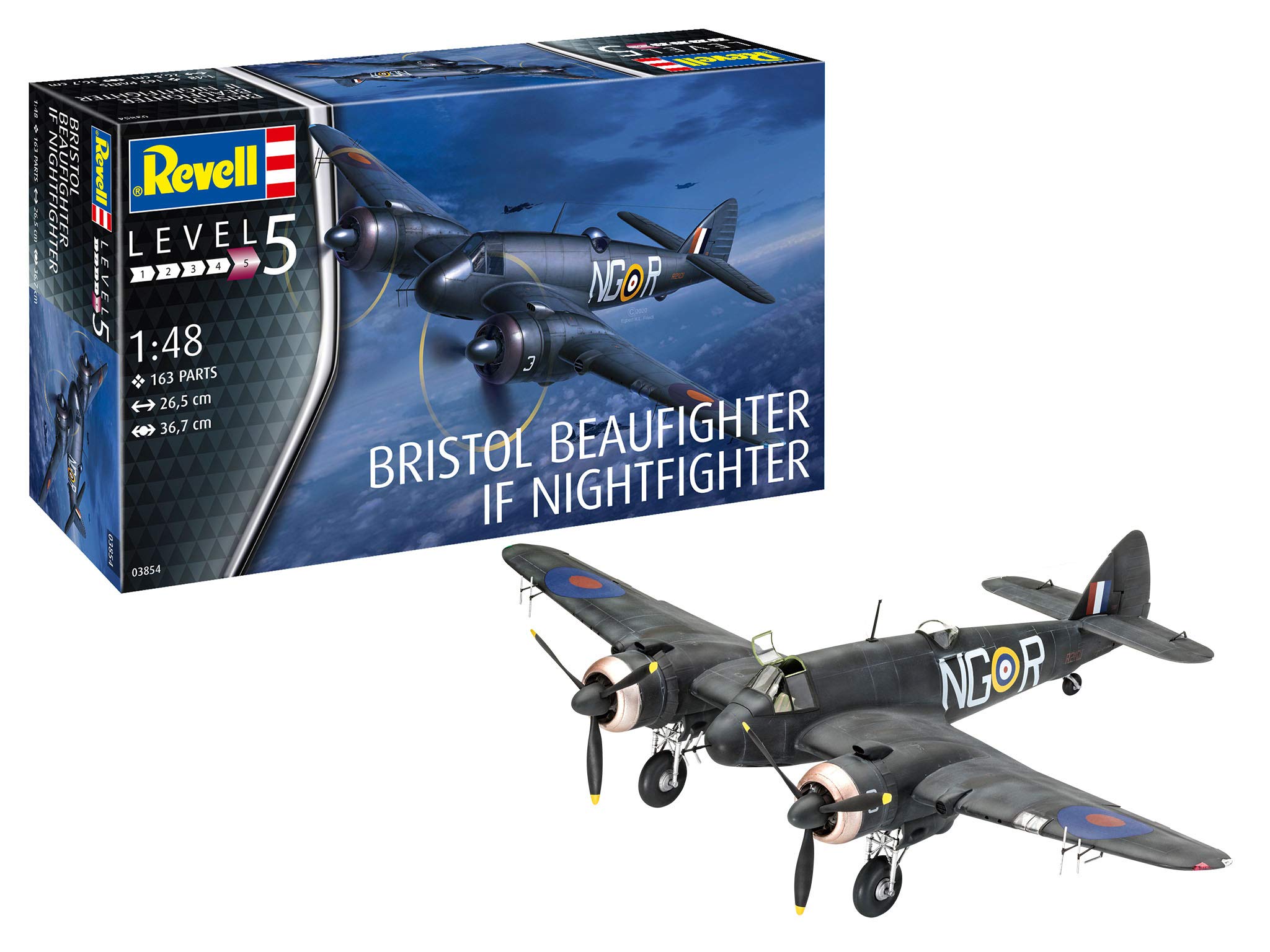 Revell 03854 03854 Beaufighter IF Nightfighter Plastic Model kit 1:48 Scale, Unpainted