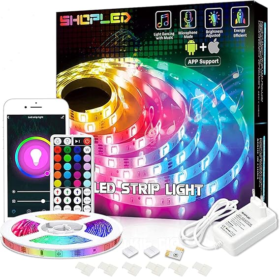 tiras led compatible con alexa google home shopled 5m smart wifi tira led controlada por app y rf control remoto sync con musica rgb multicolor