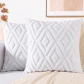 decorUhome Spring Couch Throw Pillow Covers 18x18 Set of 2, Decorative Soft Plush Faux Fur Wool Accent Pillow Covers for Modern Farmhouse Bed Sofa Living Room, Pure White