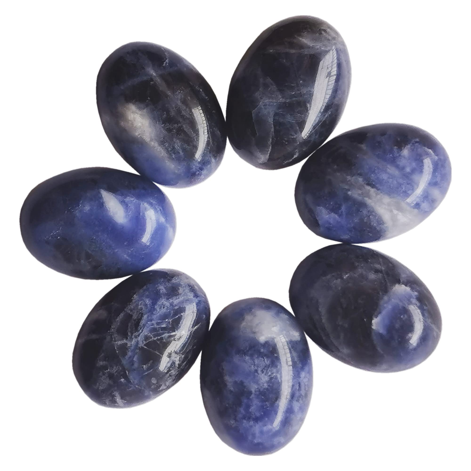Manekieko 7 Pcs Natural Sodalite Oval Cabochons Flatback Crystal Stone Gemstones Beads for Jewelry Making DIY,18x13mm