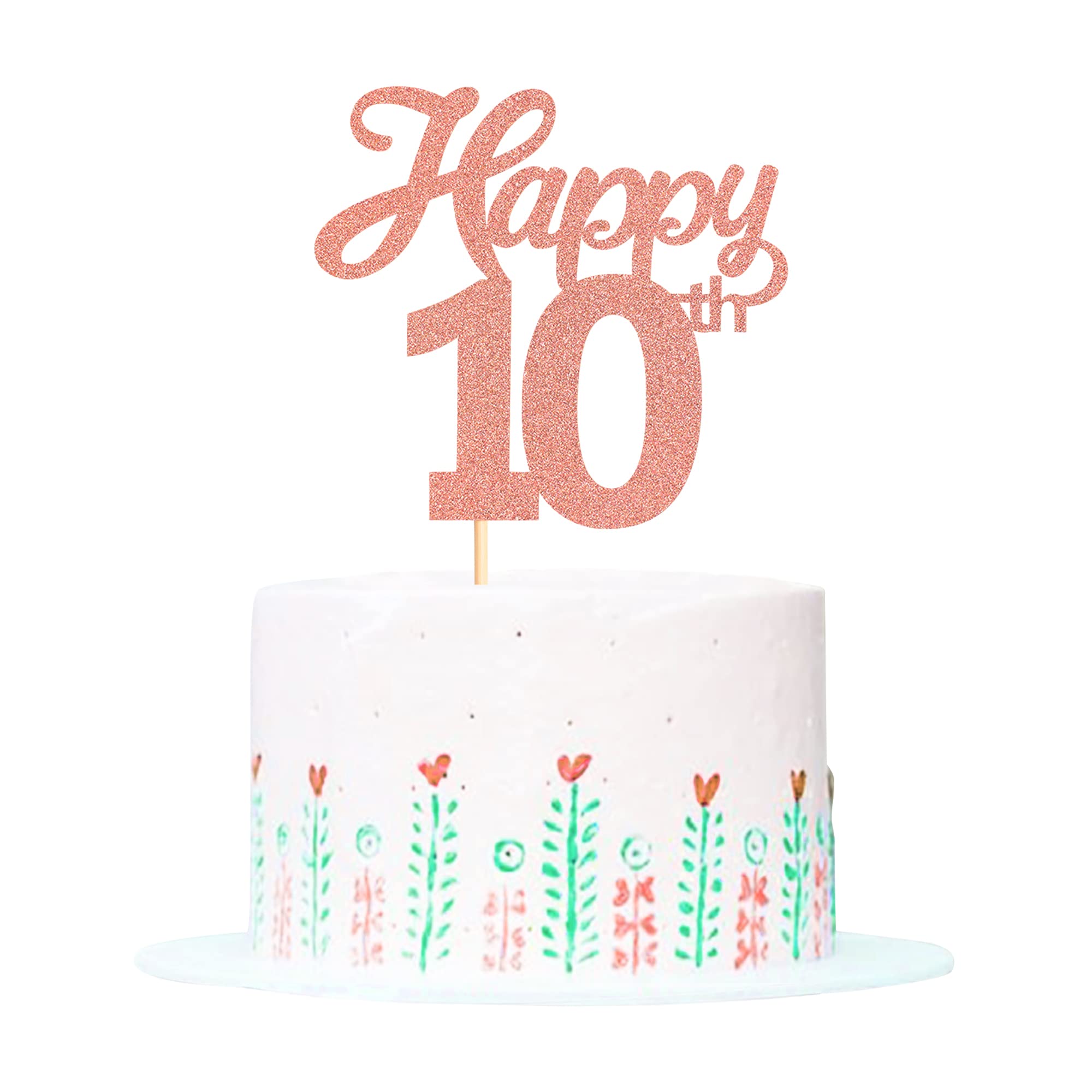 Blumomon 3 Pack Happy 10th Cake Topper Rose Gold Glitter Number 10 10th Birthday Cake Pick Decorations for Cheers to 10 Years Old 10th Birthday Wedding Anniversary Party Supplies