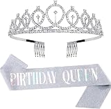 Leixi Queen Sash & Rhinestone Tiara Kit Silver Birthday Party Set