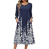 Zeagoo Summer Dresses for Women 2026 3/4 Sleeve Dress for Women Floral Midi Dresses for Casual Womens Dresses with Pockets