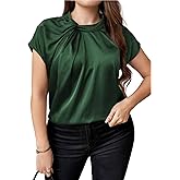 ZAFUL Women's Plus Size Satin Shirt Short Batwing Sleeve Solid Blouse Twist Knot Casual Loose Tops