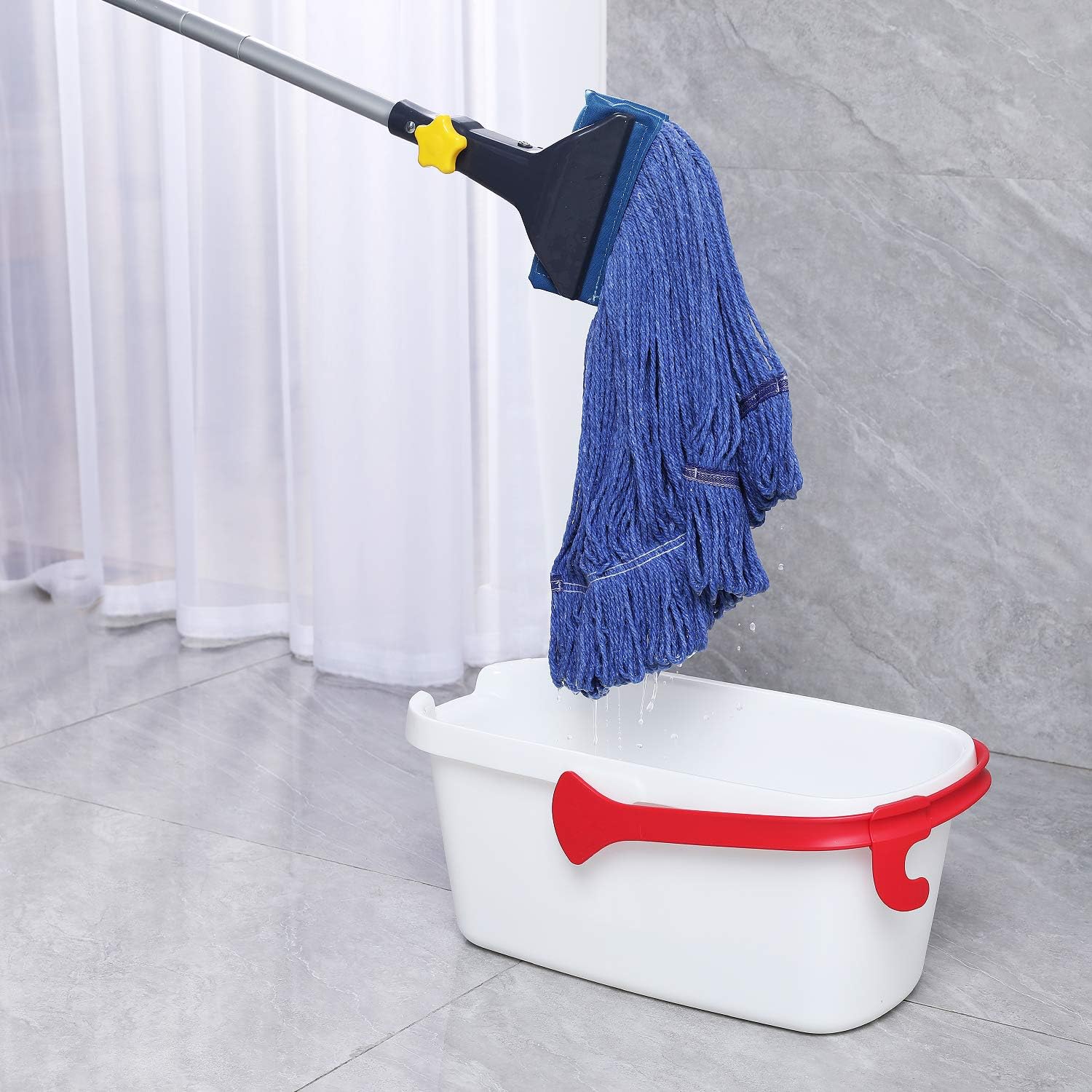 Yocada Looped-End String Wet Mop Heavy Duty Cotton Mop Commercial Industrial Grade Iron Pole Jaw Clamp Floor Cleaning 52in Long: Home & Kitchen