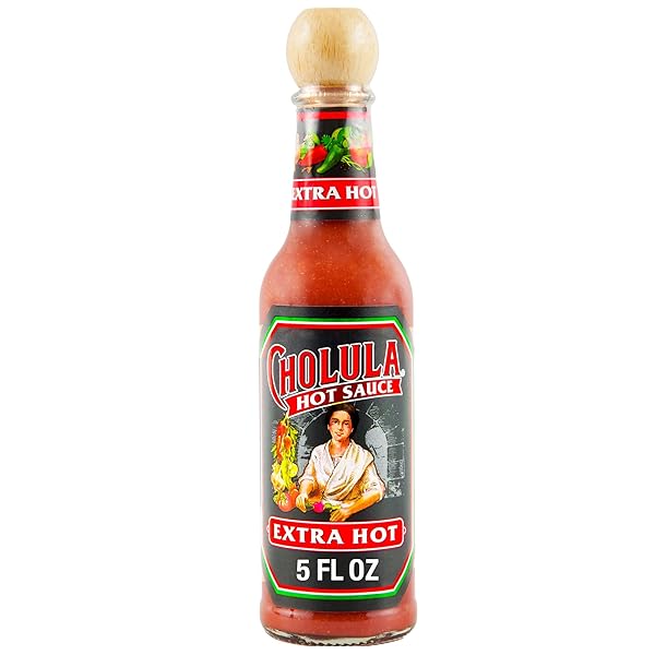 CHOLULA HOT SAUCE, EXTRA HOT, PRODUCT OF MEXICO, BLEND OF ARBOL & PIQUIN PEPPERS FOR BRINGING EXTRA HOT HEAT TO TACOS, EGGS, PIZZA AND MORE, 5 FL OZ