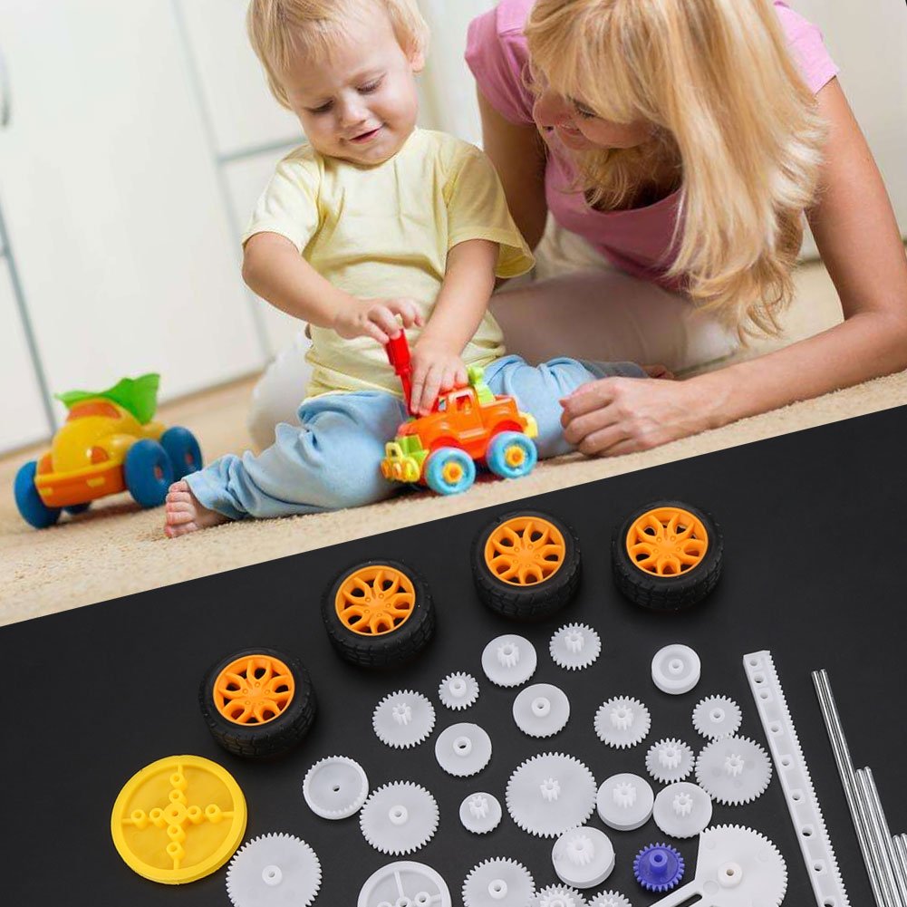 Walfront 78Pcs Motor Gears Kits Plastic Spindle Gear Set Gear Packages Robot Gear Pulley Shaft Belt Assembly for Robot Toy Automobile Cars DIY Kit Including Axle Tire Gear Bushings Rack
