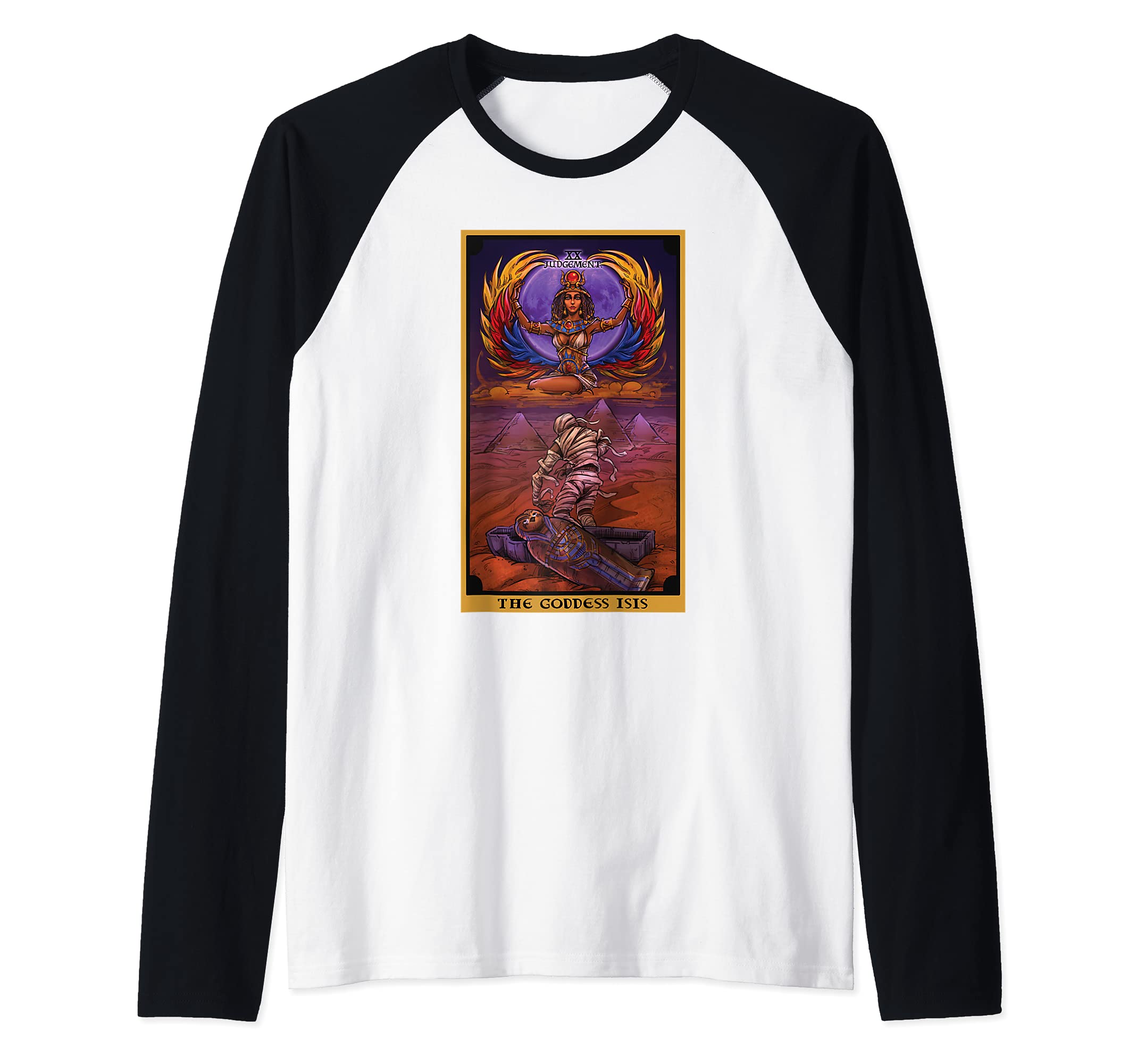 The Goddess Isis Judgement Tarot Card Osiris Egyptian Witch Raglan Baseball Tee
