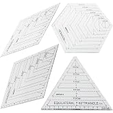 4 Pcs Acrylic Quilting Rulers Set, 60&deg; Triangle, 45&deg;&amp;60&deg; Diamond, Hexagon Patchwork Templates, Clear Sewing Cutting Templates for DIY Quilt Craft Projects, Metric Scale Only