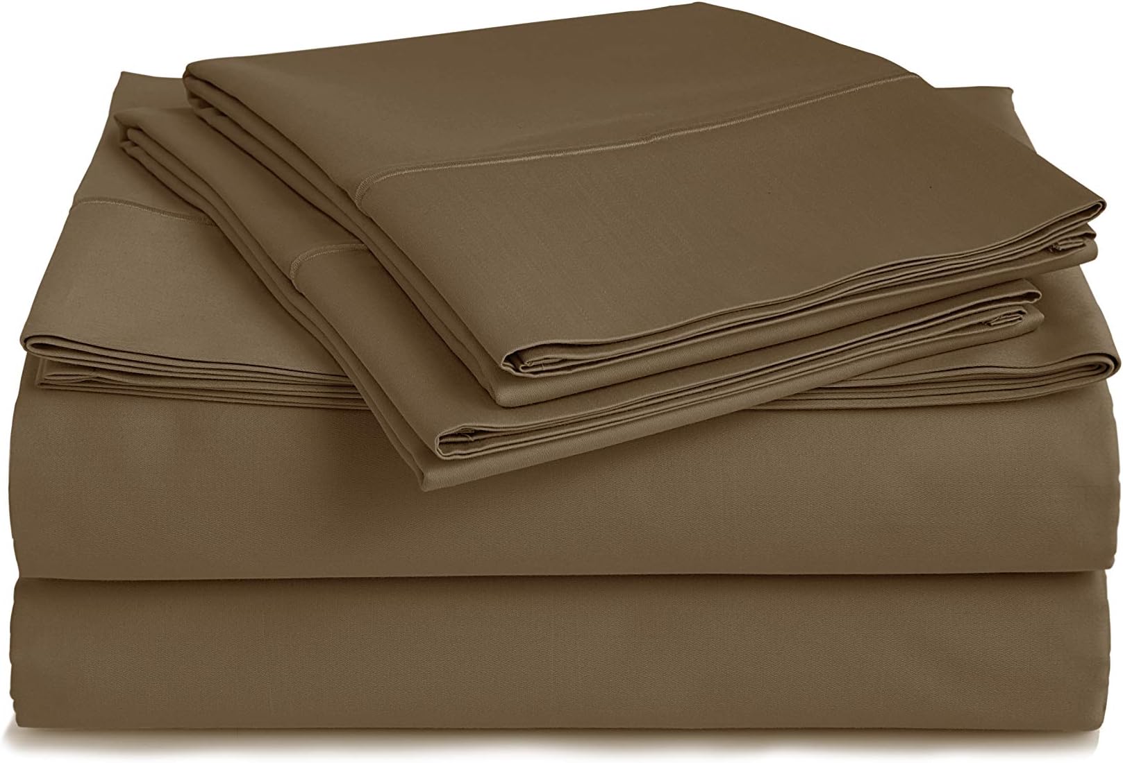 CHATEAU HOME COLLECTION 100% Pima Cotton 4-Piece Sheet Set 500 Thread Count 16 inch Deep Pockets (fits Upto 18" mattresses) Solid Sateen Weave Hotel Luxury Soft Comfort Bedding (Queen, Walnut)