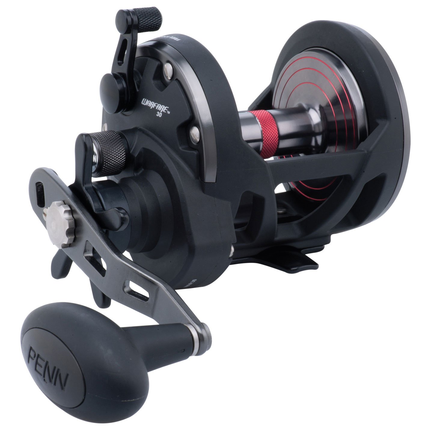 PENN Warfare Star Drag, Fishing Reel, Conventional Reels, Sea - Nearshore/Offshore Fishing, Saltwater Boat or Kayak Fishing,Unisex, Black/Red/Smoke, 30 | Right Hand