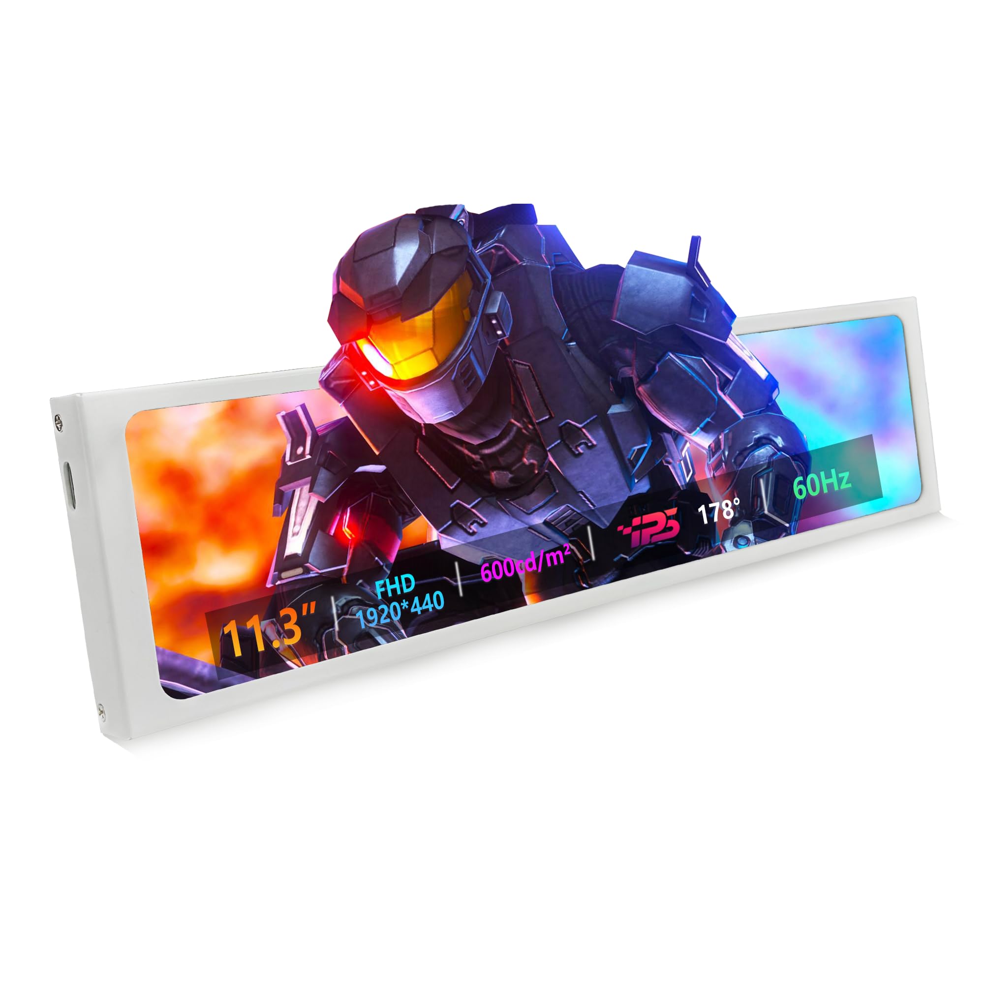 Photo 1 of ZHAOCAILIN 11.3 Inch Stretched Bar Monitor - One Cable Connection(No HDMI Needed) FHD IPS 1920x440 LCD Display, PC Secondary Screen for Aida64 CPU GPU RAM Temp Monitoring for Windows 10/11 Only-White