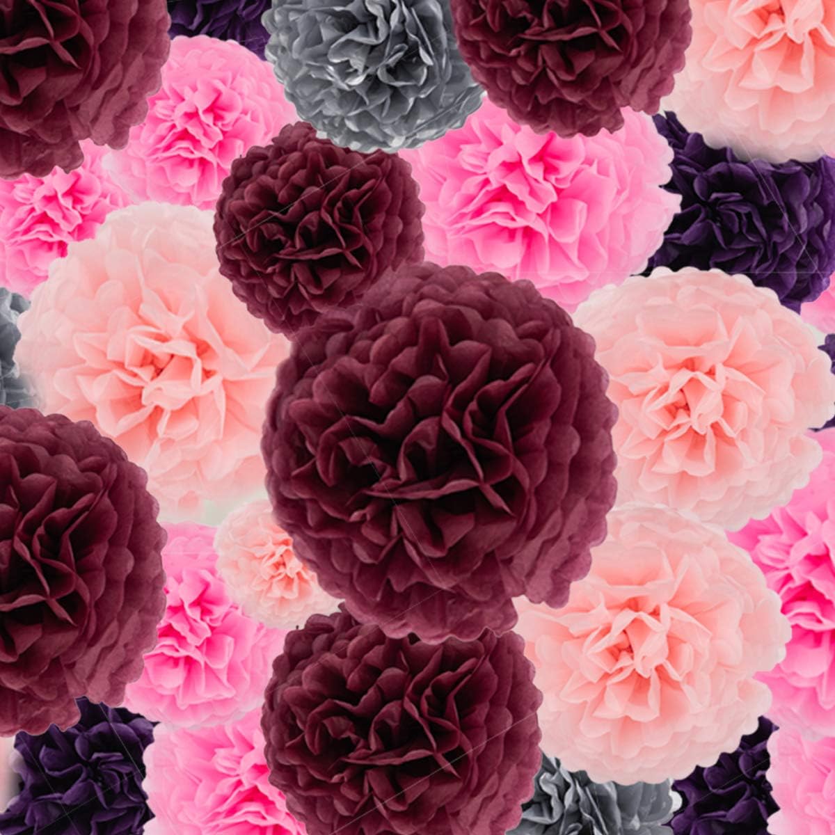 DXZN 20 Pcs Fiesta Tissue Paper Pom Poms Paper Flower (14" 10" 8" 6") for Party Decoration Wedding Bridal Shower Birthday Baby Shower