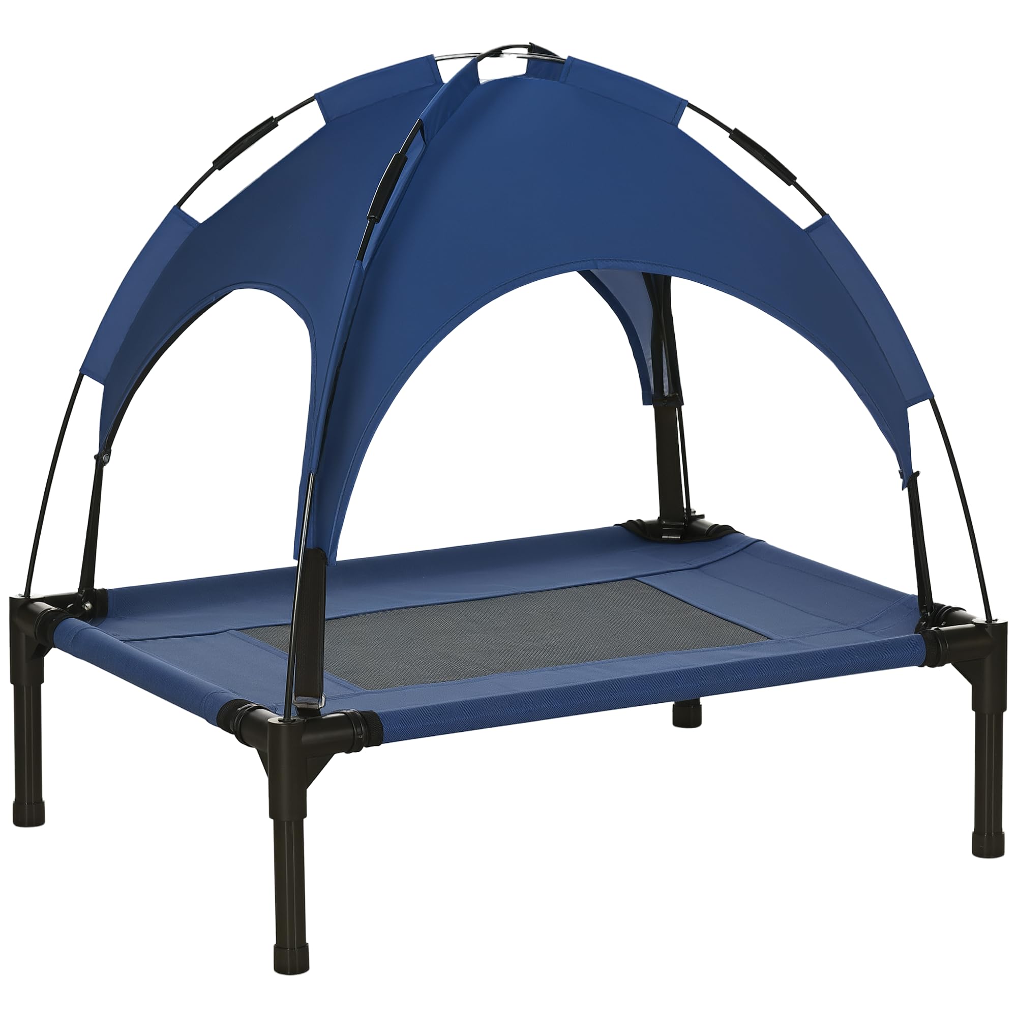 PawHut 61cm Elevated Dog Bed Cooling Raised Pet Cot UV Protection Canopy Blue — image 1