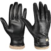 OZERO Winter Mens Gloves Genuine Nappa Leather Warm Wool Lining Touchscreen | Soft Driving,Phone Texting,Dress,Casual Walks Lined Glove in Cold Weather-Thermal Gifts for Men Husband Dad