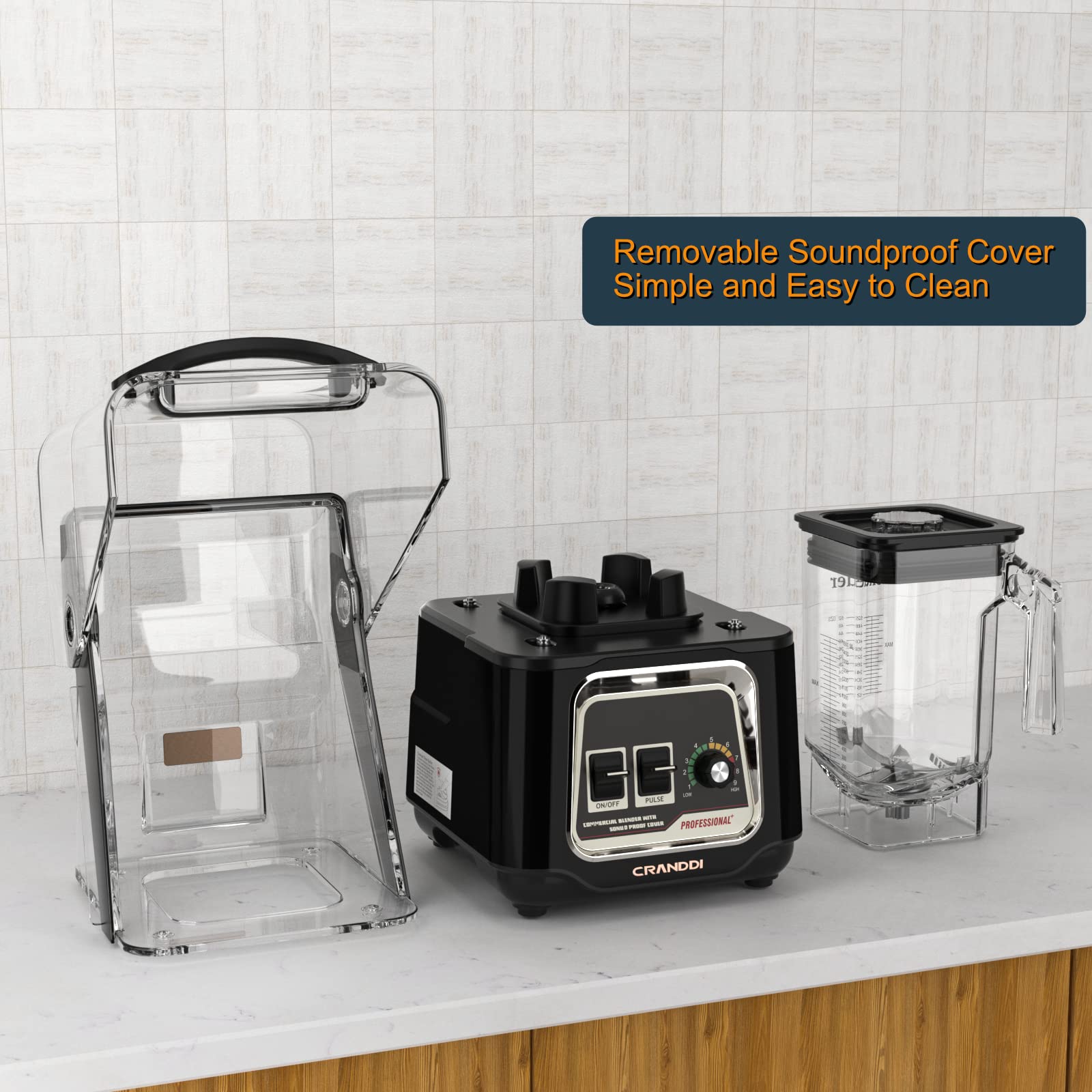 CRANDDI Commercial Smoothie Blender, Professional Countertop Blender with Removable Shield, 2200W Strong Motor, 52oz BPA-free Jar for Shakes and Smoothies, Self-Cleaning K80 (Black)