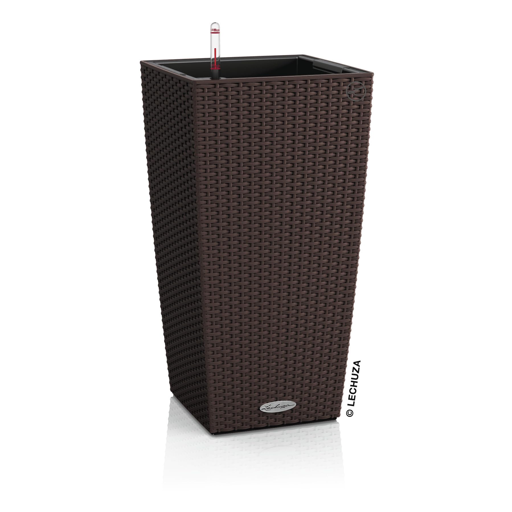 Lechuza Self Watering Plant Pots CUBICO Cottage 30 Rattan Look Plastic Garden Outdoor Indoor Planter with Drainage Hole H56 L30 W30 cm Mocha