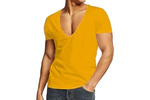 CLOUDMALL Men Sexy Deep V Neck T Shirt Short Sleeve Slim Fit T-Shirt Low Cut Vneck Tee Top