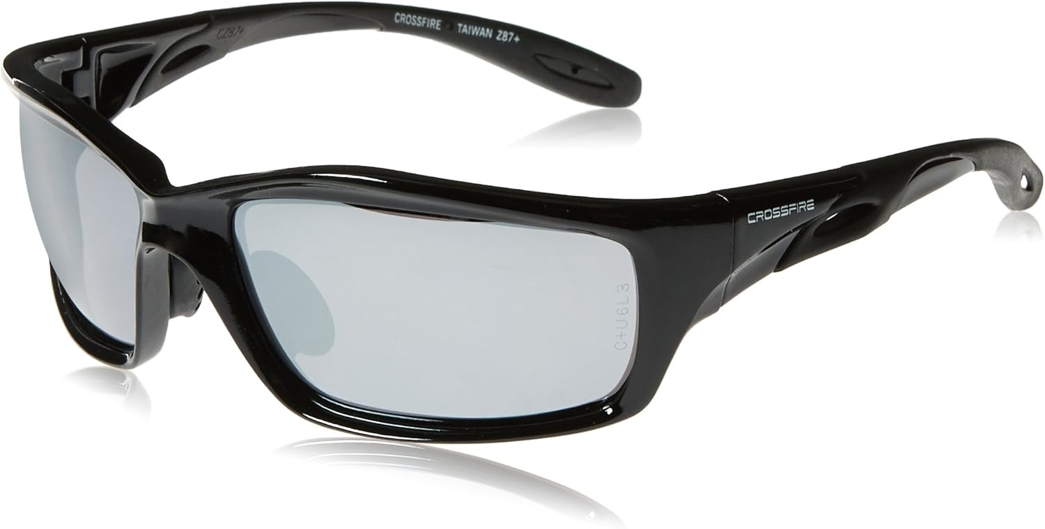 Crossfire 263 Infinity Premium Safety Glasses, Silver Mirror Lens - Shiny Black Frame : Sports & Outdoors