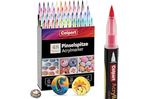 colpart Brush Tip Acrylic Paint Pens-48 Colors Acrylic Paint Markers Calligraphy Art Markers for Lettering,Card Making,Rock painting,Stone, Ceramic, Glass, Wood, Canvas, Metal, DIY Art Crafting