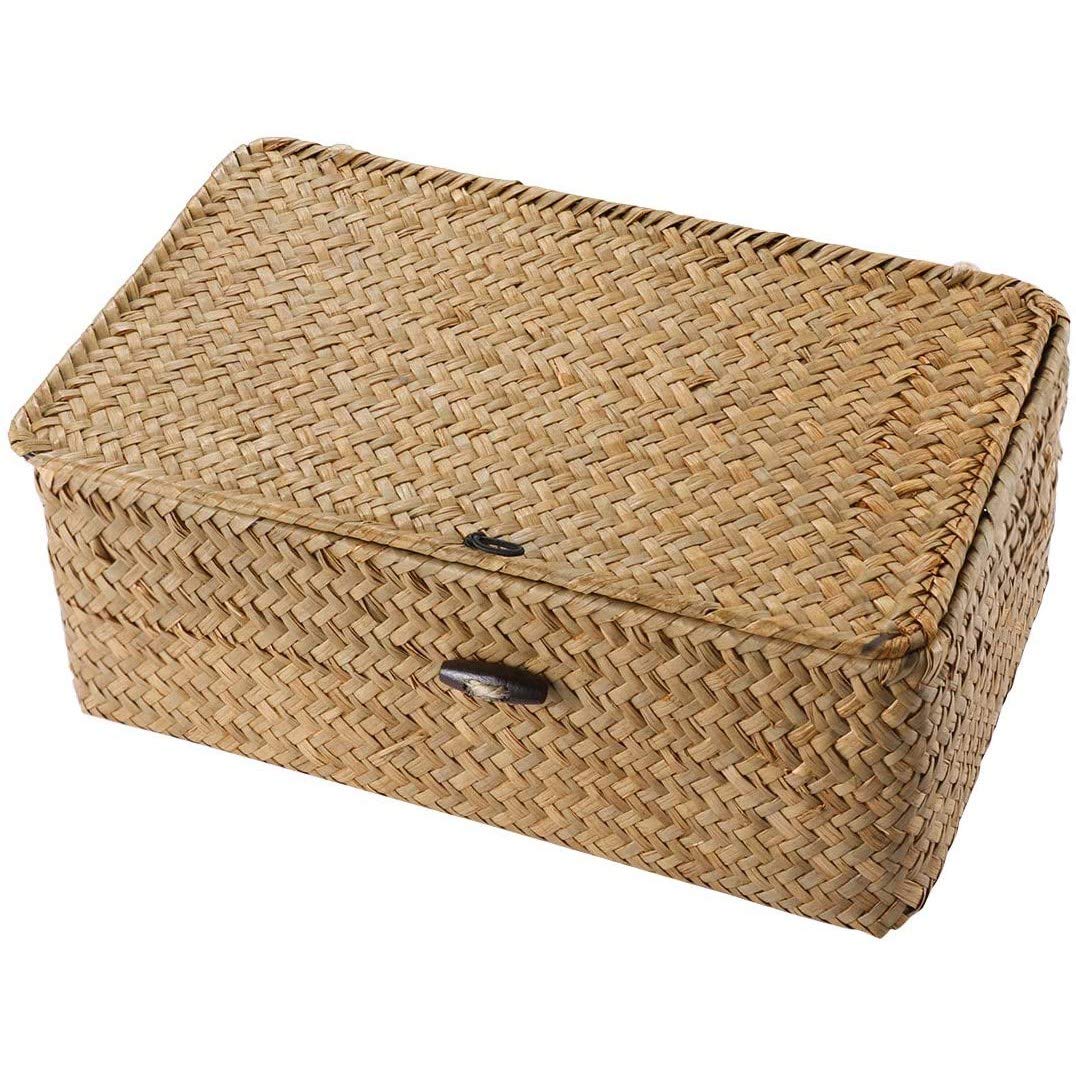 Tsudoku Seagrass Hand Woven Storage Box Storage Box Storage Basket Makeup Organizer Multipurpose Container with Lid